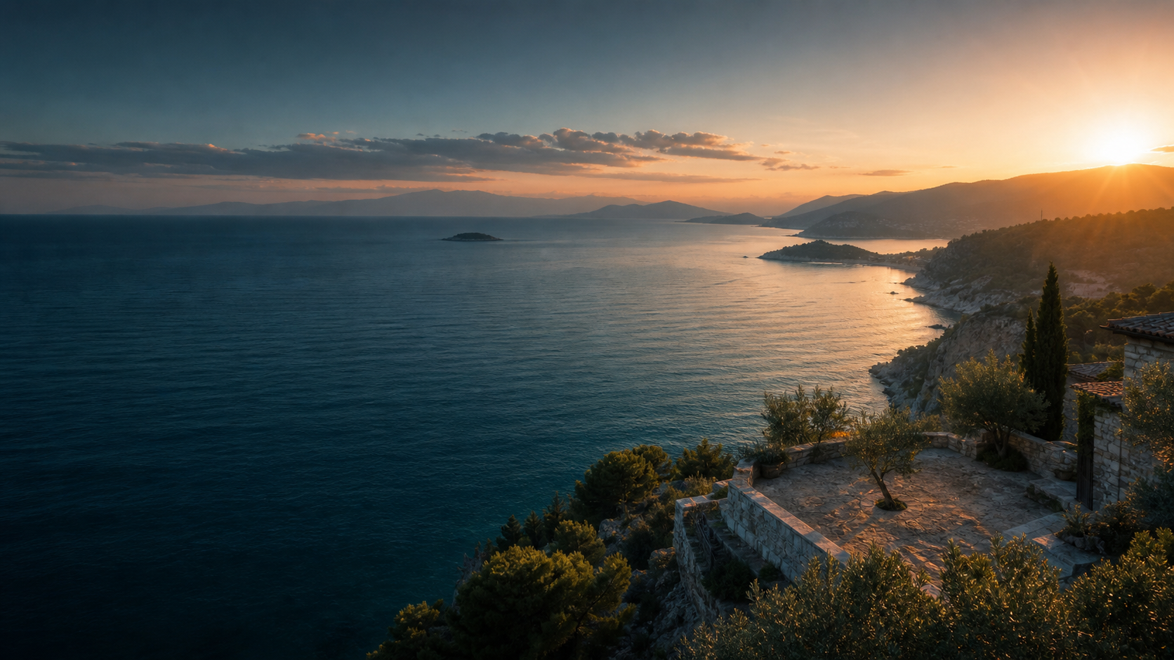 Sunset over the Aegean coast near Kuşadası